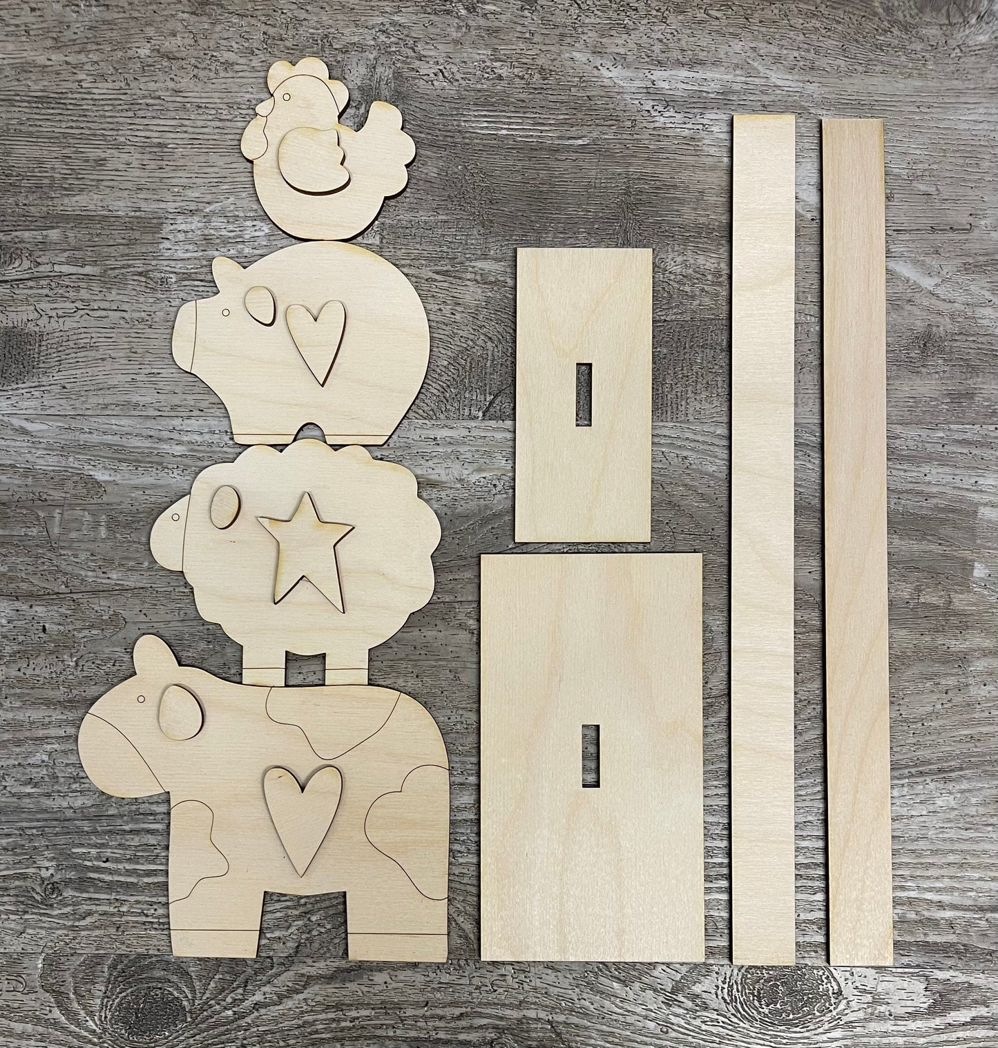 Farm Animal Stack cutouts ready for you to paint - Farmhouse, Cow, Pig, Chicken, Sheep