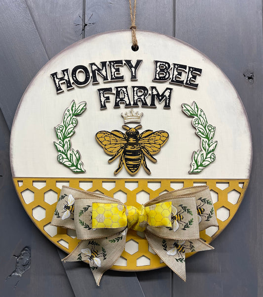 Honey Bee Farm cutouts and ribbon unfinished cutouts without Round Door sign piece