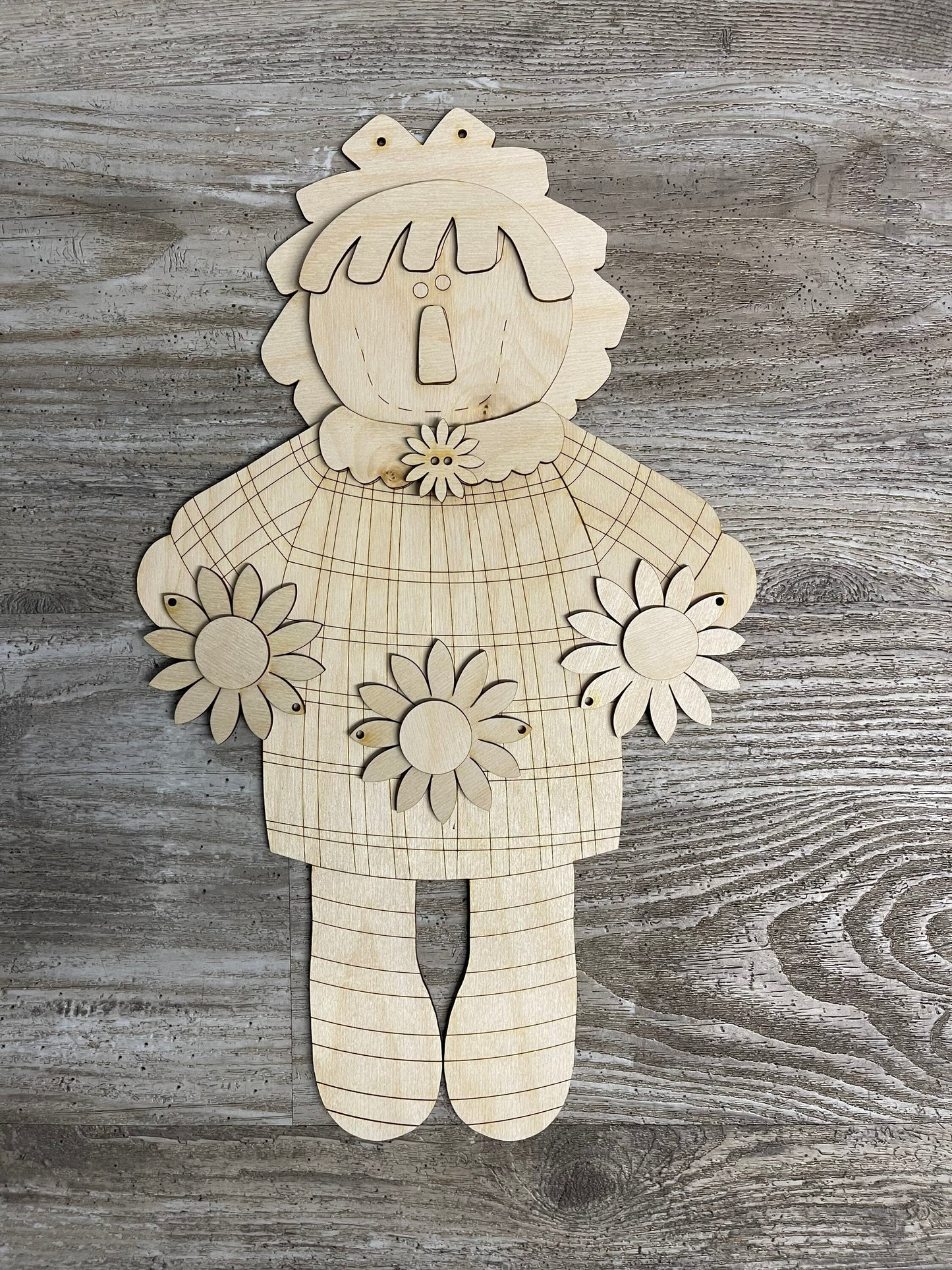 Sunflower Raggedy Ann Kit cutouts ready for you to paint -