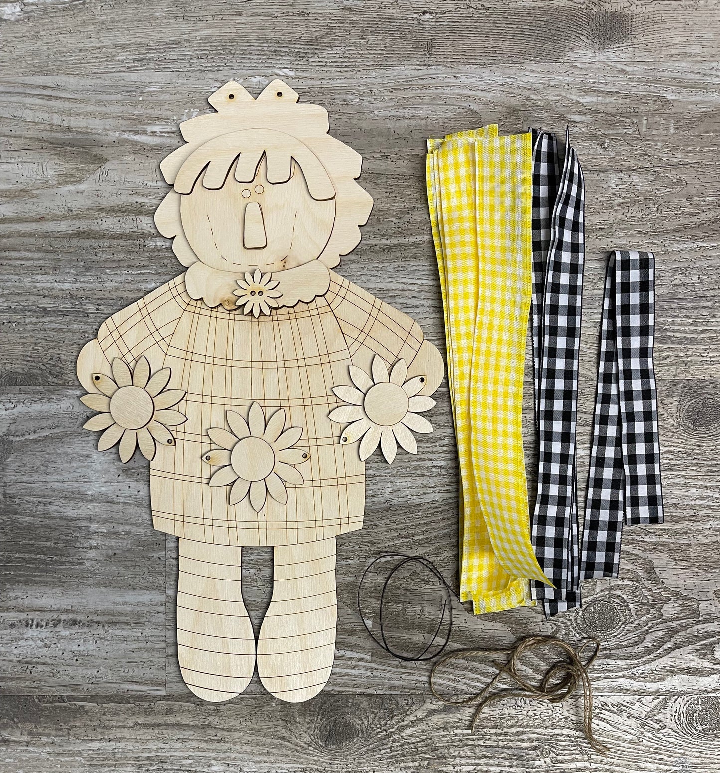 Sunflower Raggedy Ann Kit cutouts ready for you to paint -