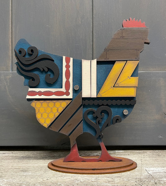 Extra Large Scrolly Chicken, unpainted wooden cutouts - ready for you to paint