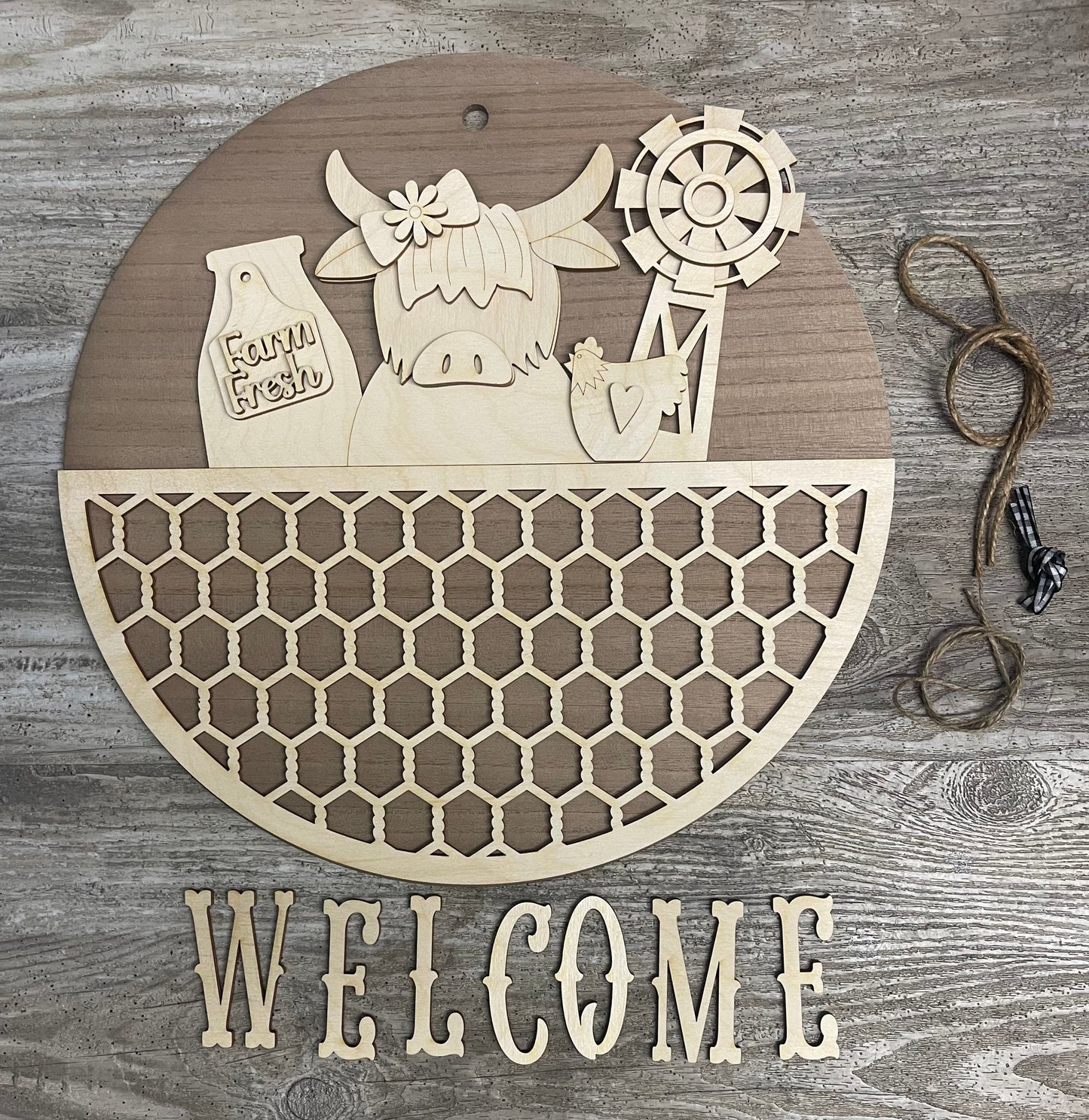 Farmhouse Cow Sign cutouts, unfinished cutouts with or without Round Door sign piece