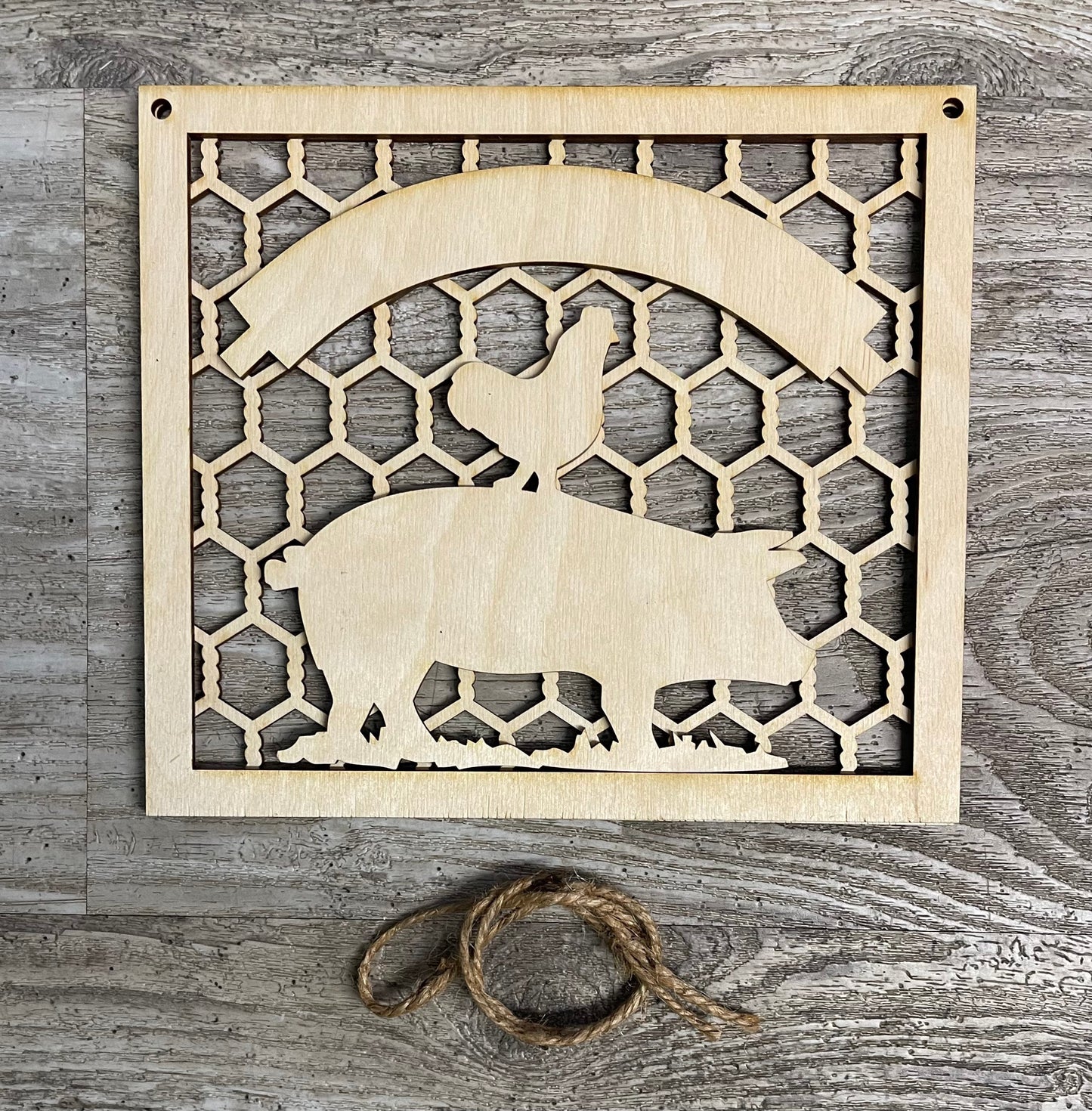 Farm Fresh Sign with cutouts and Jute unfinished wood cutouts ready for you to paint