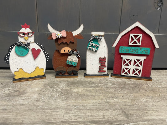Individual Farmhouse Stander cutouts, Cow, Chicken, Barn, Milk unpainted wooden cutouts, ready for you to paint