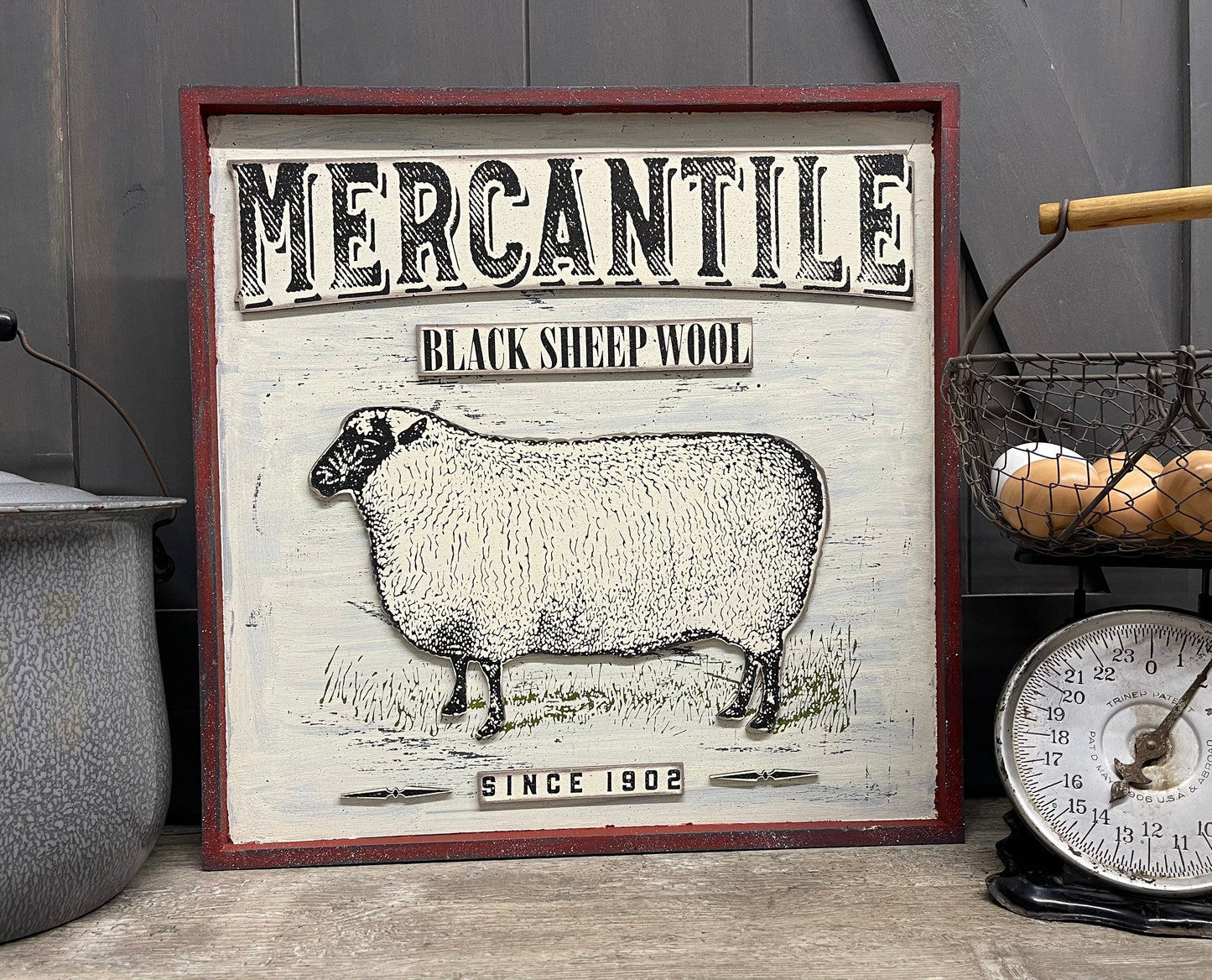 Mercantile Sheep Sign cutouts, unfinished wood cutouts ready for you to paint, back surface not included