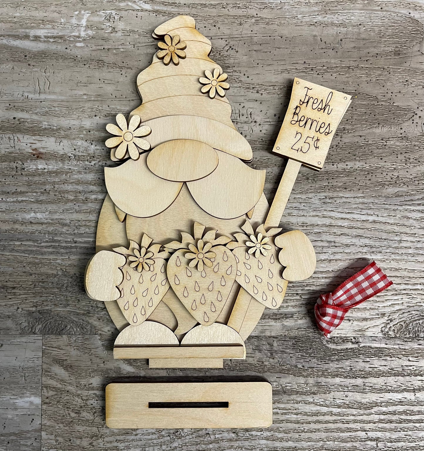 Strawberry Gnome cutout, unpainted wooden cutout - Qty 1, ready for you to paint