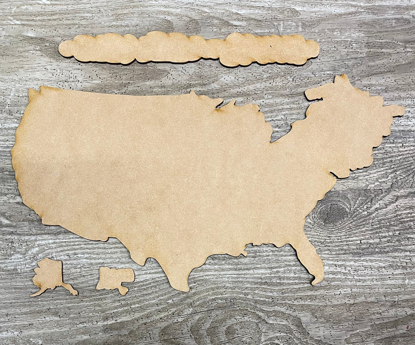USA Map Cutouts Kit with 6 Magnets ready to paint, unpainted wood cutouts, back surface is not included