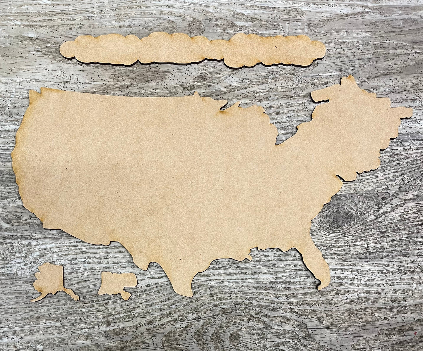 USA Map Cutouts with sign backer Kit ready to paint, unpainted wood cutouts
