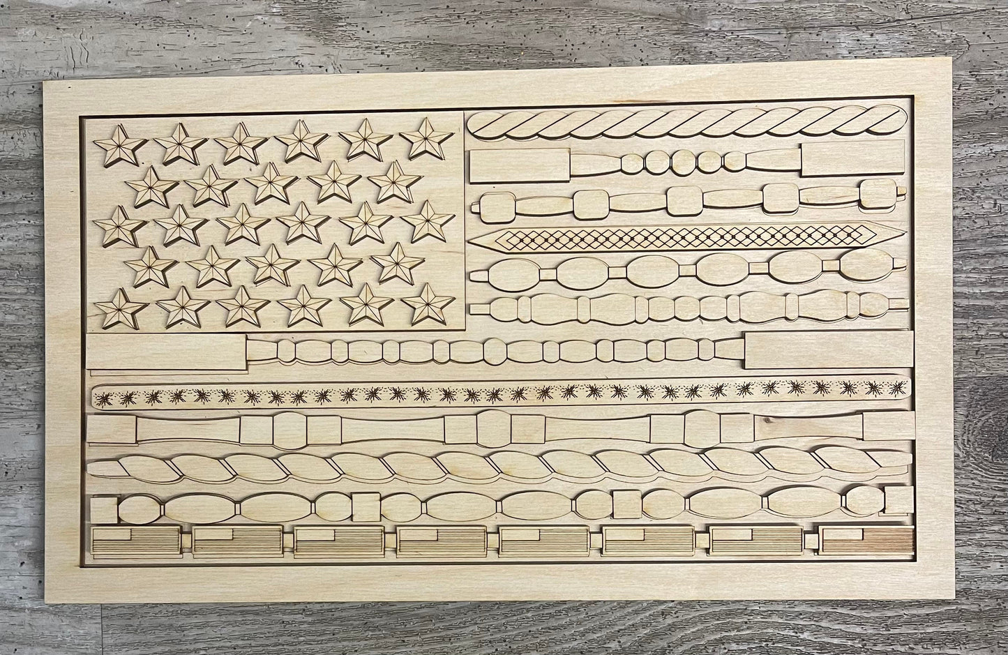 USA Flag sign with cutouts, unfinished wood cutouts ready for you to paint