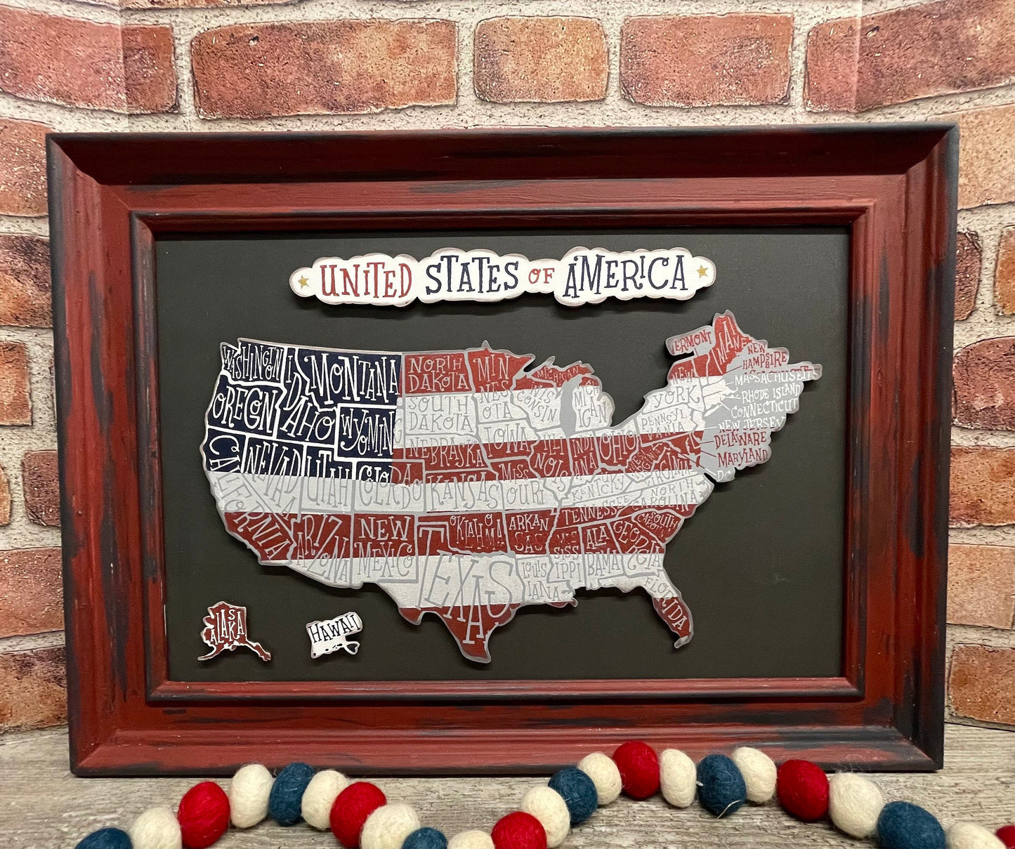 USA Map Cutouts Kit with 6 Magnets ready to paint, unpainted wood cutouts, back surface is not included