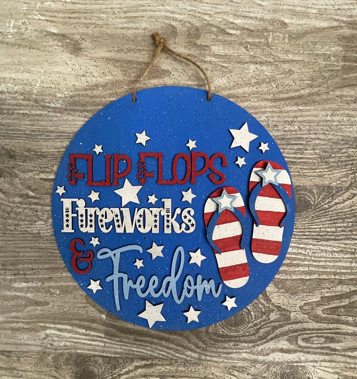 Flip Flops, Fireworks & Freedom sign kit, unpainted wooden cutouts - ready for you to paint, includes the circle