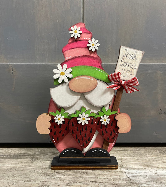 Strawberry Gnome cutout, unpainted wooden cutout - Qty 1, ready for you to paint