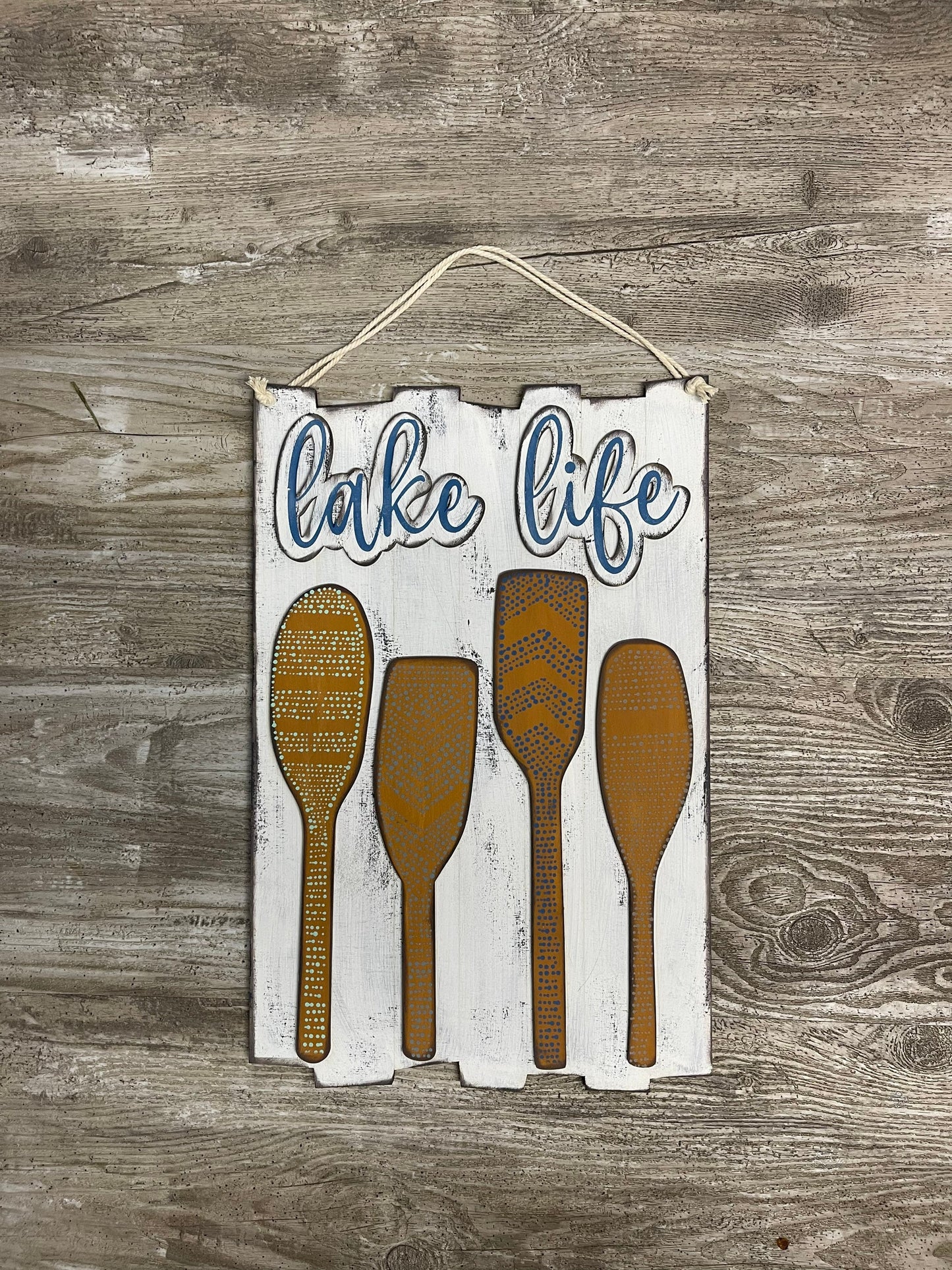 Lake Life sign with cutouts, includes back sign, unfinished wood cutouts ready for you to paint