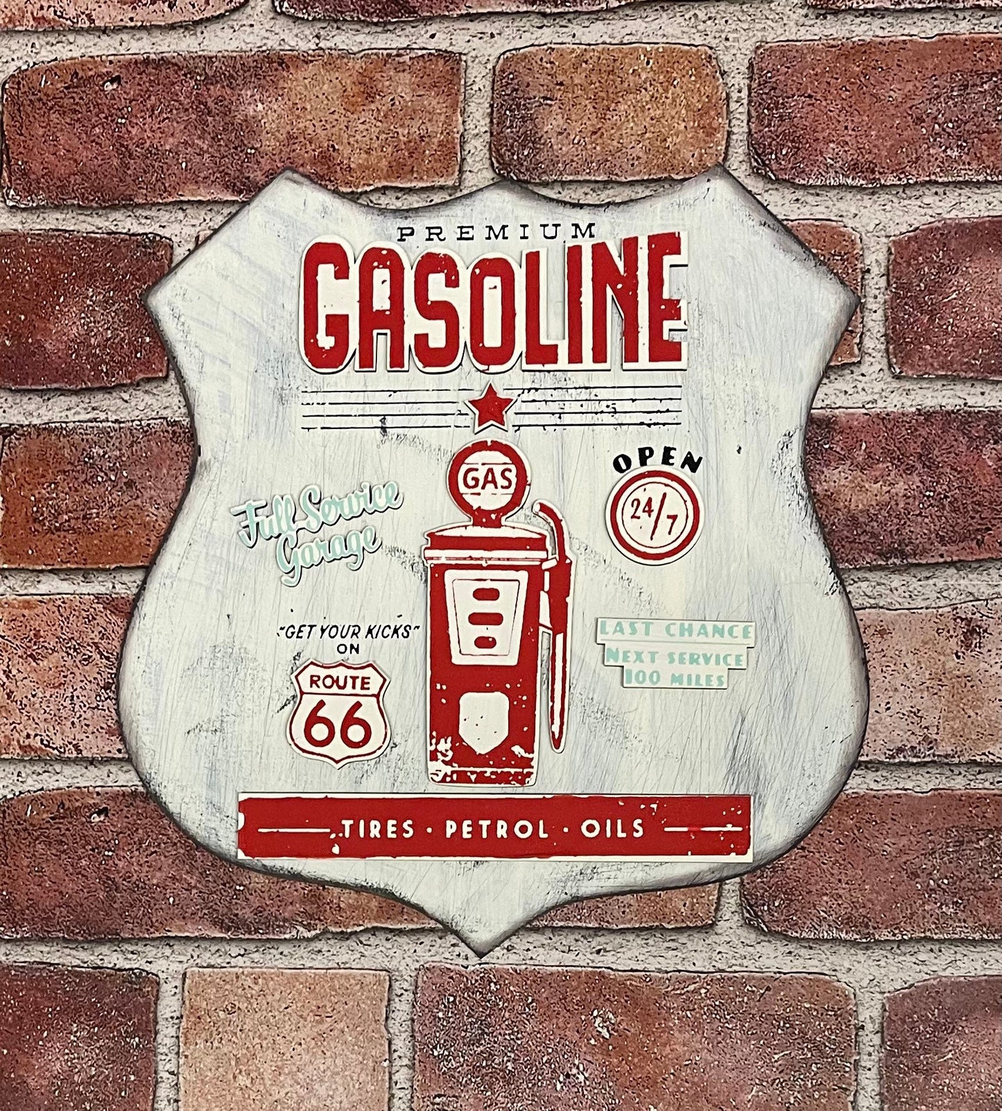 Sign with Premium Gasoline sign only - unpainted wooden cutouts, ready for you to paint