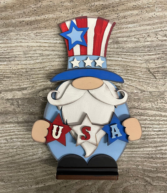 Uncle Sam Gnome cutout, unpainted wooden cutout - Qty 1, ready for you to paint