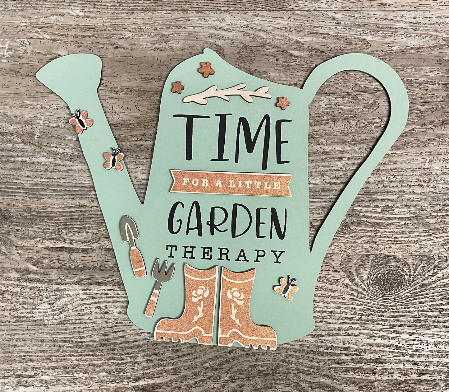 Watering Can Time for Garden Therapy sign kit, unpainted wooden cutouts - ready for you to paint