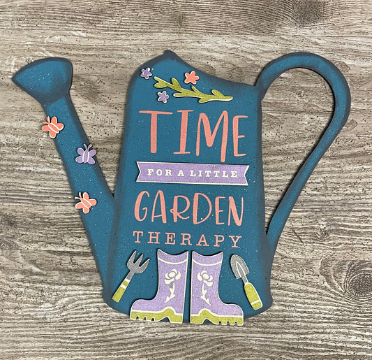 Watering Can Time for Garden Therapy sign kit, unpainted wooden cutouts - ready for you to paint