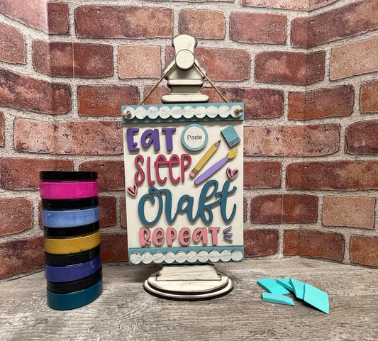 Eat Sleep Craft Sign with cutouts and Jute unfinished wood cutouts ready for you to paint