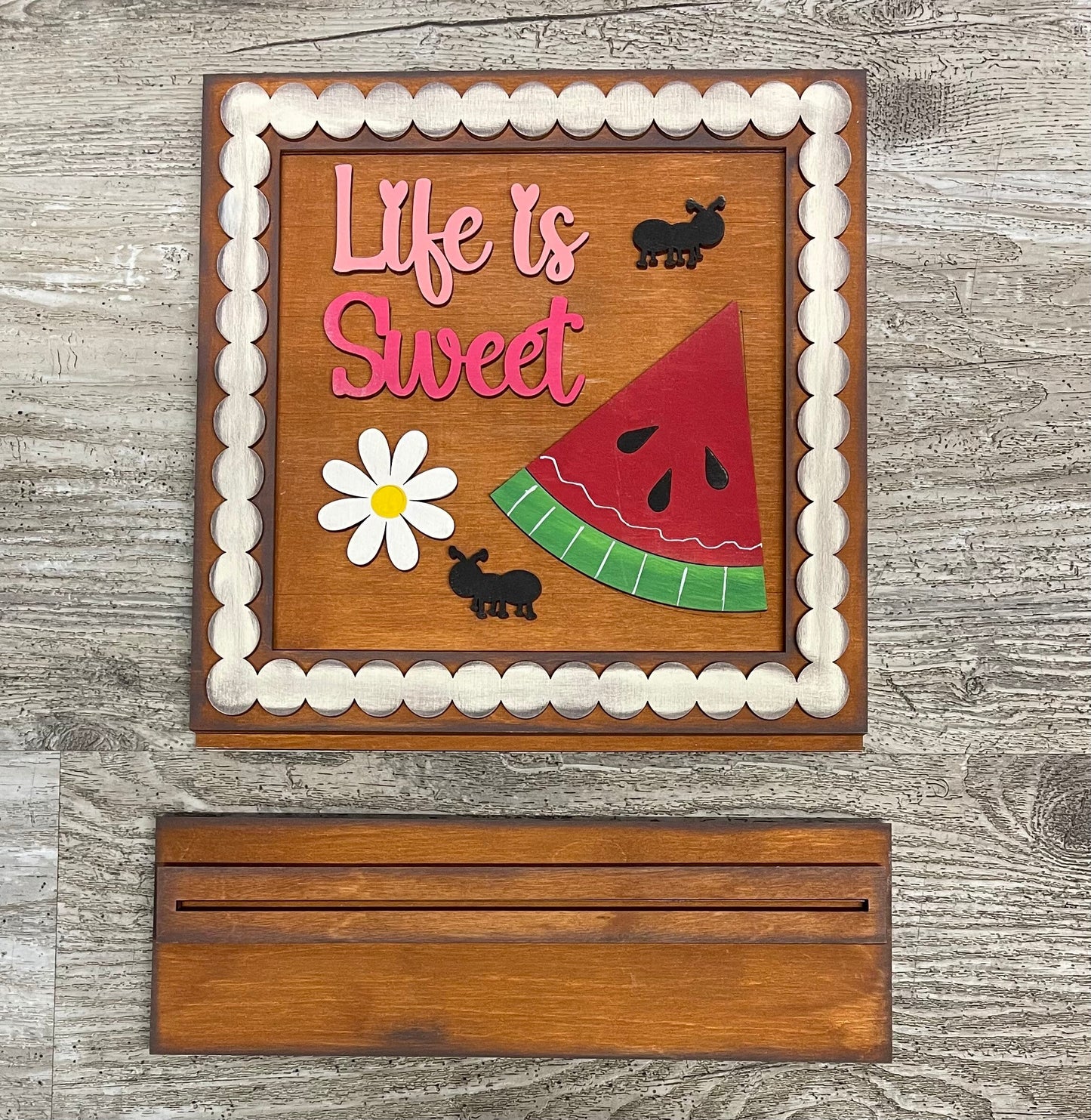 Unpainted Changeable Frame with the removable Life is Sweet June Everyday piece ready for you to paint