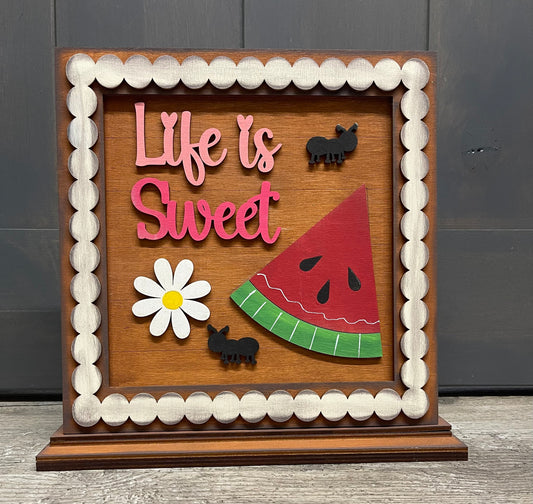 Unpainted Changeable Frame with the removable Life is Sweet June Everyday piece ready for you to paint