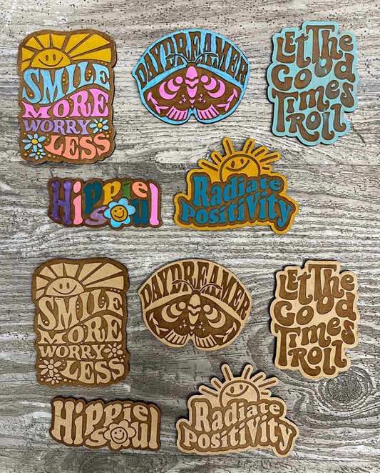 5 Inspiring Saying engraved cutouts with 5 Magnets ready for you to paint