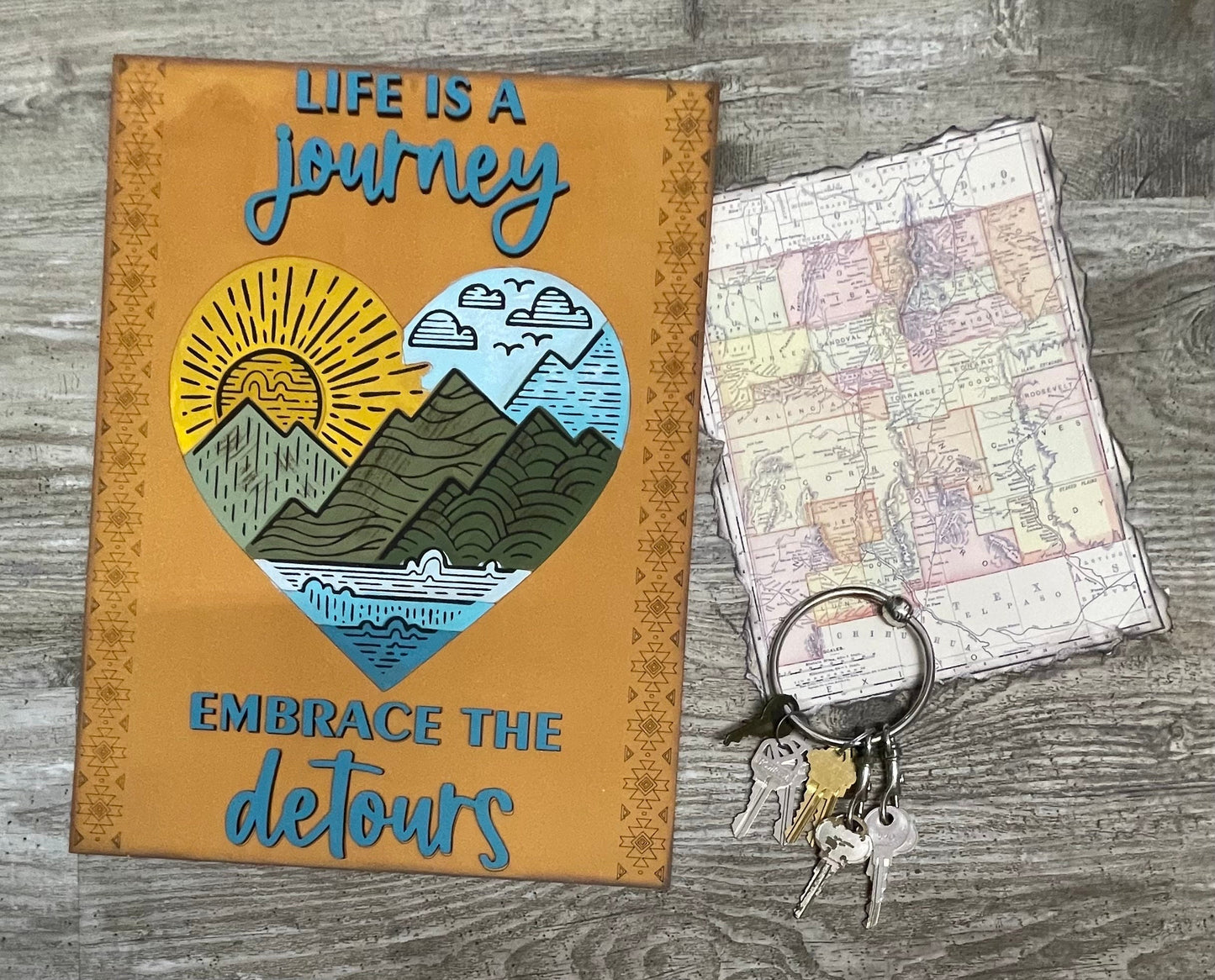 Life is a Journey, Embrace the Detours sign with cutouts, includes back sign, unfinished wood cutouts ready for you to paint
