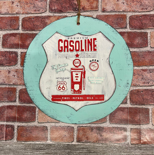 Sign 16” round with Premium Gasoline cutouts - unpainted wooden cutouts, ready for you to paint