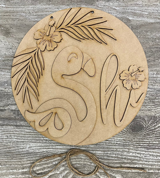 Flamingo - Hi sign kit, unpainted wooden cutouts - ready for you to paint, includes the circle