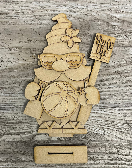 Summer Gnome cutouts, unpainted wooden cutout - Qty 1, ready for you to paint