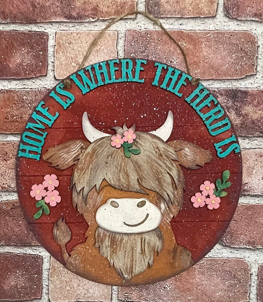 Highland Cow Sign cutouts, 11 or 16 inches unfinished cutouts with Round Door sign piece