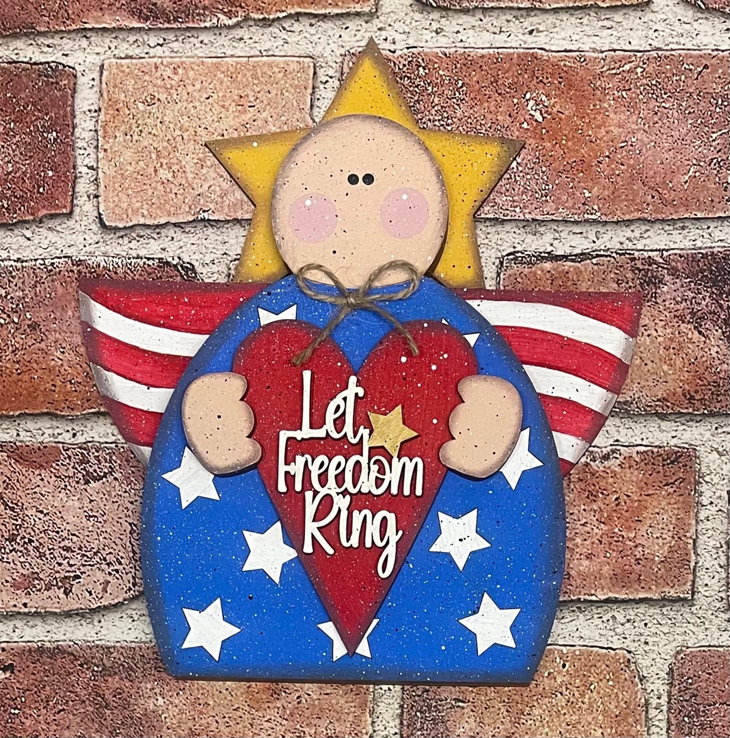 Large Chunky Standing Patriotic Angel 9 inches tall, wood cutouts, unpainted ready for you to finish
