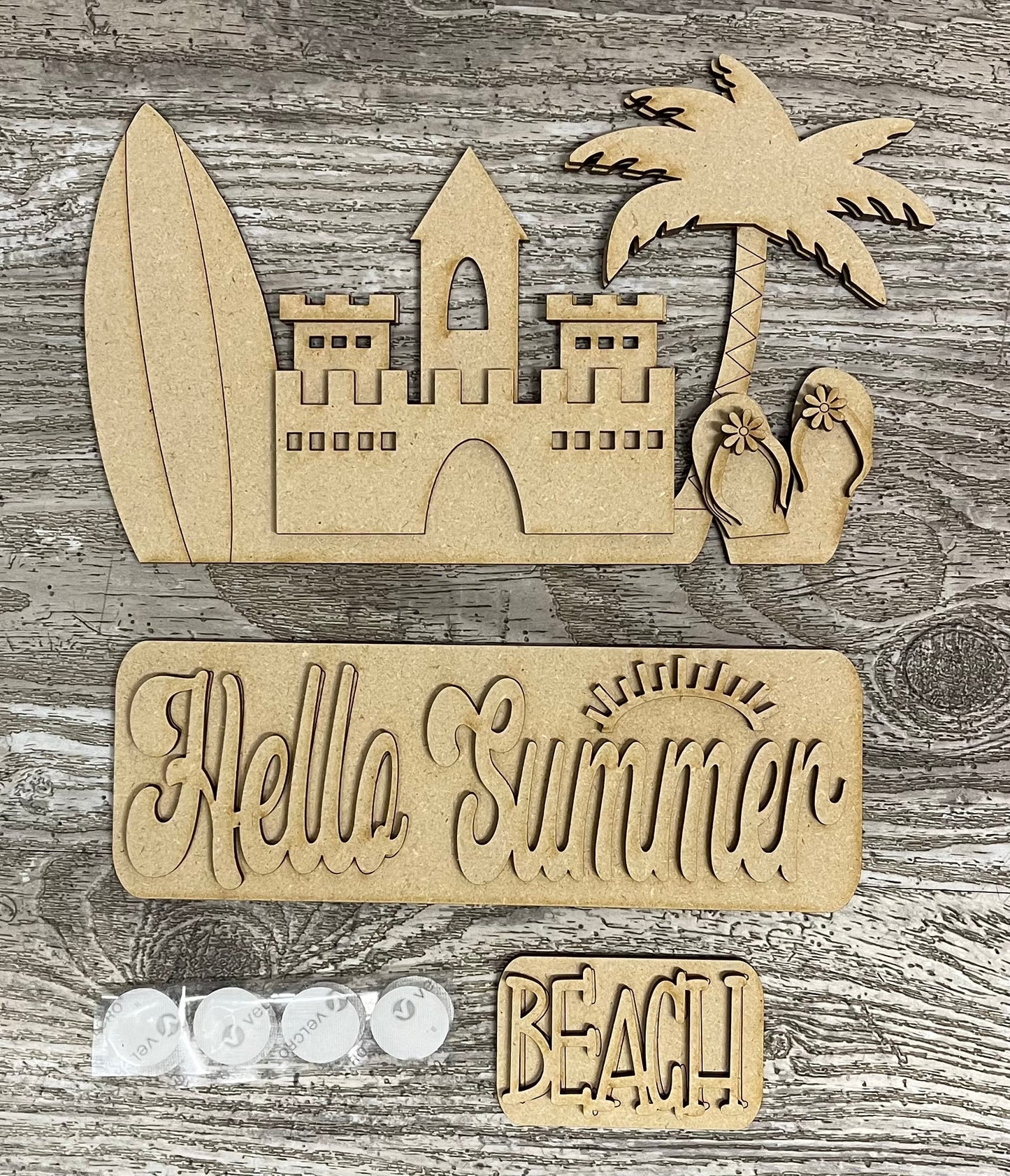 Hello Summer Beach Truck with the removable piece and license plate unpainted wood cutouts, ready for you to paint, includes truck