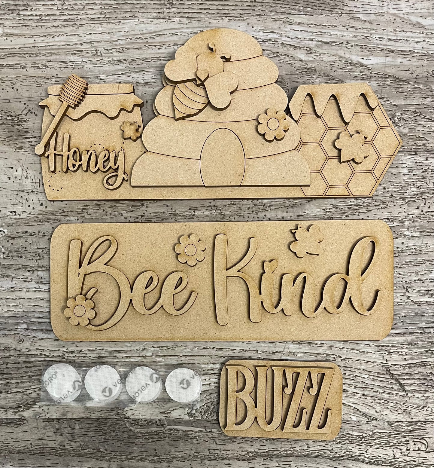 Bee Kind Truck with the removable piece and license plate unpainted wood cutouts, ready for you to paint, includes truck