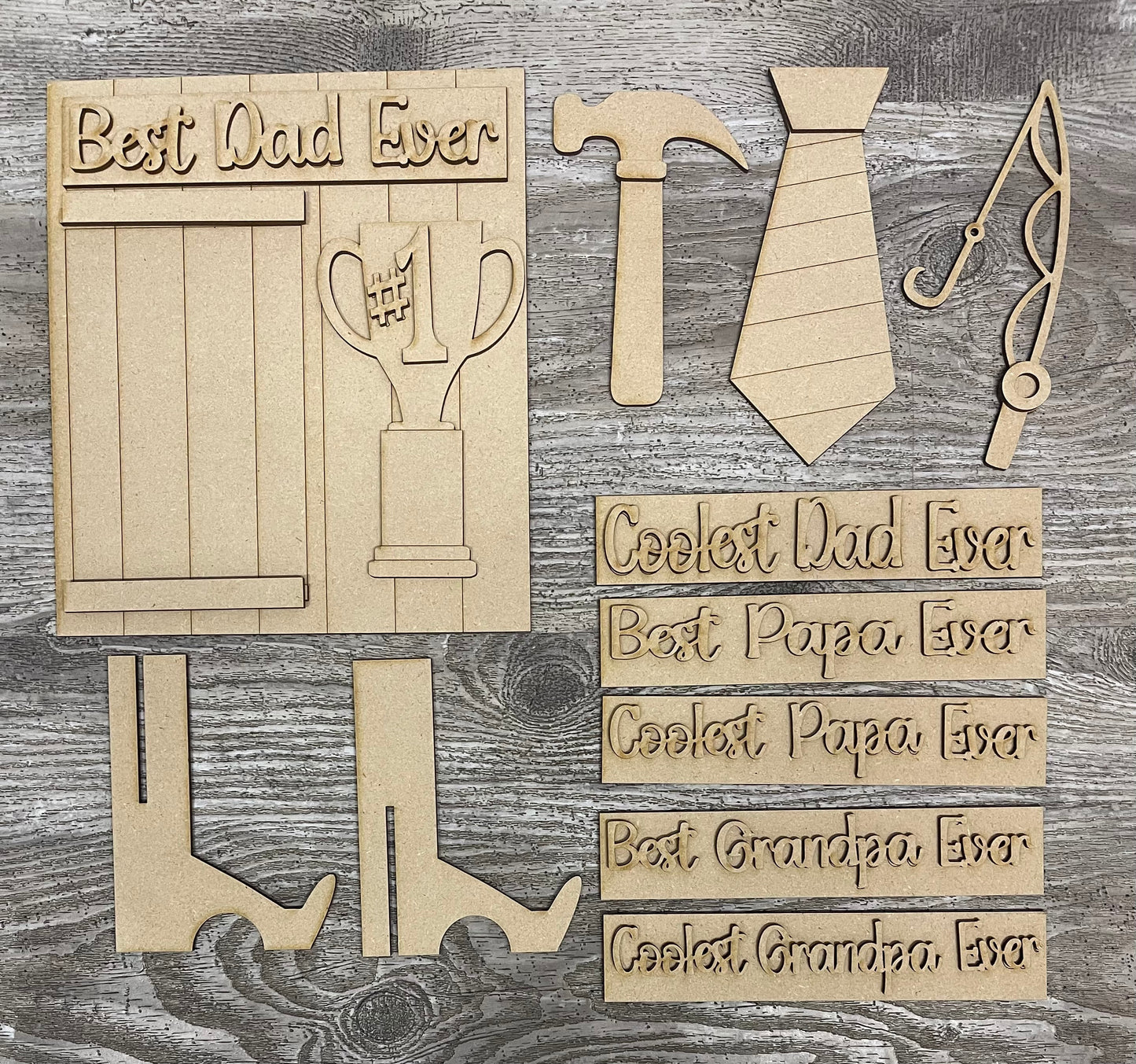 Best Dad, Best Grandpa sign kit, unpainted wooden cutouts - ready for you to paint, includes the circle