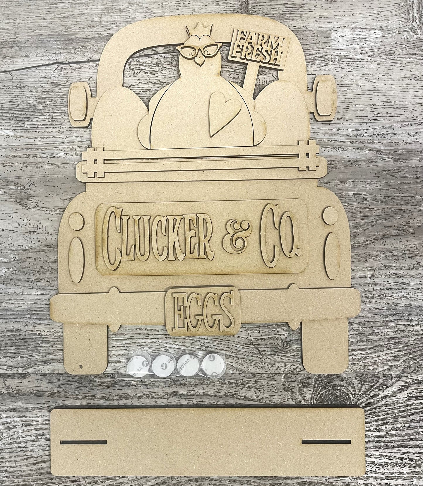 Chicken Truck with the removable pieces unpainted wood cutouts, ready for you to paint, includes truck
