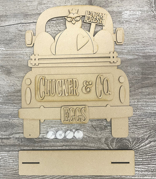 Chicken Truck with the removable pieces unpainted wood cutouts, ready for you to paint, includes truck