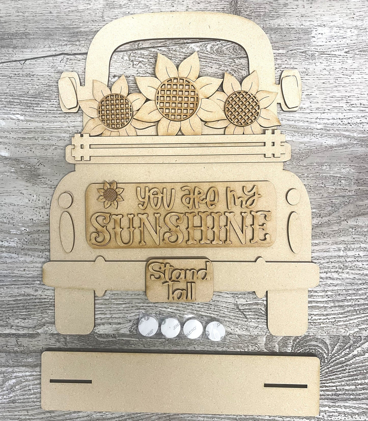 Sunflower Truck, You are my Sunshine with the removable pieces unpainted wood cutouts, ready for you to paint, includes truck